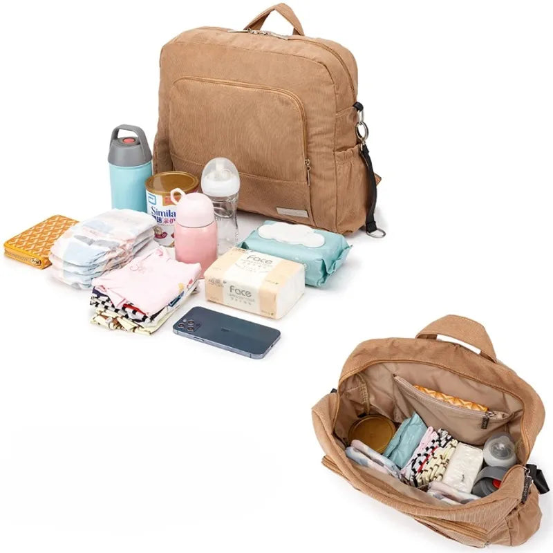 Sac à dos à langer effet velours marron