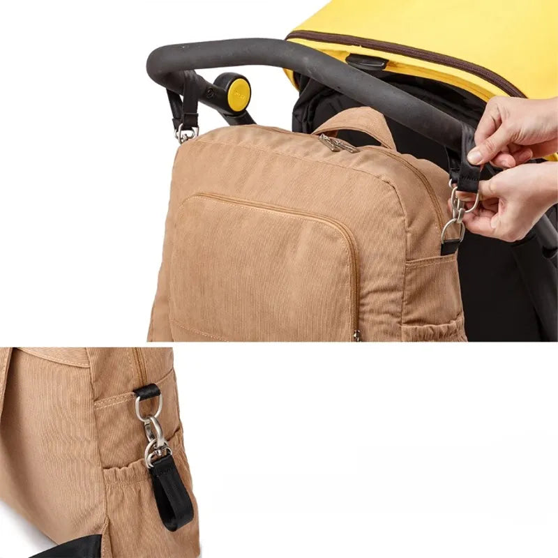 Sac à dos à langer effet velours marron