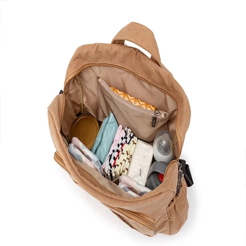 Sac à dos à langer effet velours marron