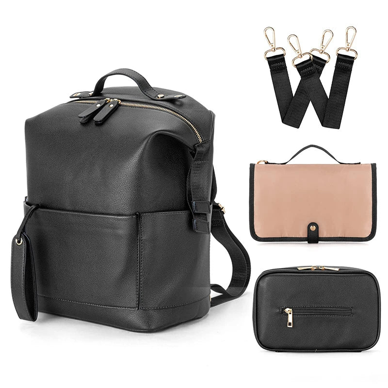 Sac à langer noir en cuir