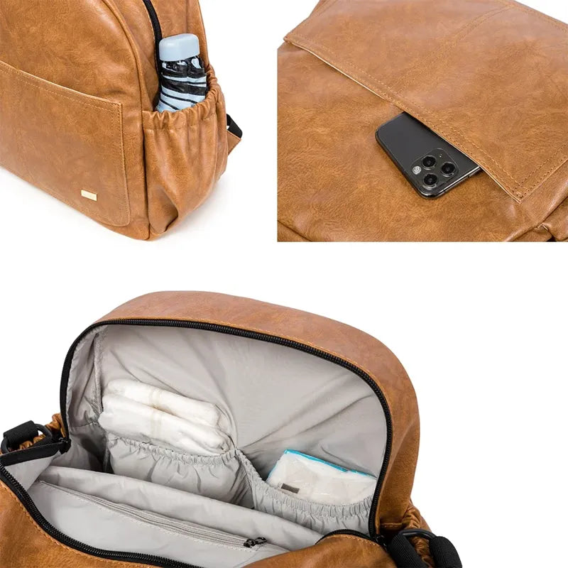 Sac à dos à langer effet cuir marron