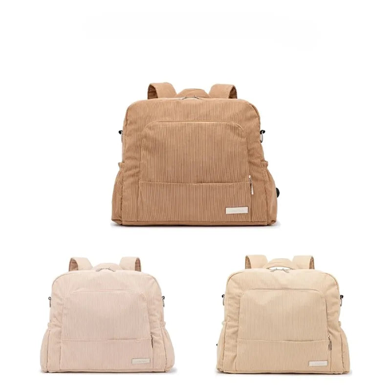 Sac à dos à langer effet velours beige